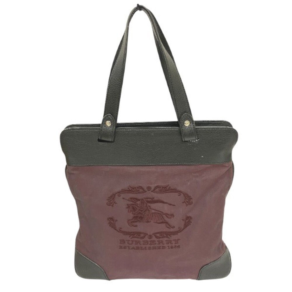 Burberry ESTABLISHED1856 Bordeaux x Black Canvas Leather Tote Bag (Unisex)